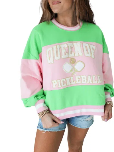 Queen Of Sparkles Women's Pickleball Sweatshirt In Green/pink In Multi