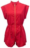 Queen Of Sparkles Women's Rhinestone Zip Up Romper In Red In Red