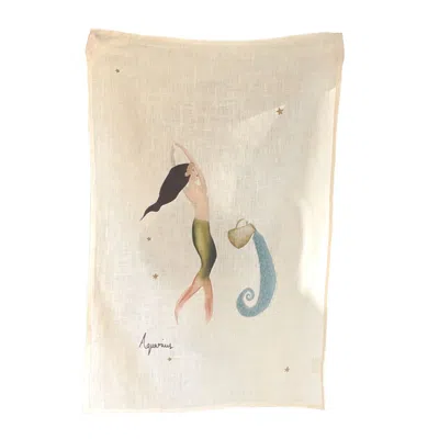 Queen Of The Rodeo Neutrals Zodiac Linen Tea Towel - Aquarius