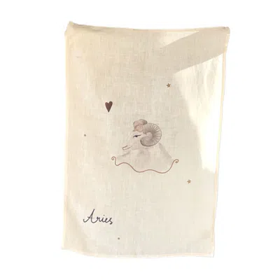 Queen Of The Rodeo Neutrals Zodiac Linen Tea Towel - Aries Sign