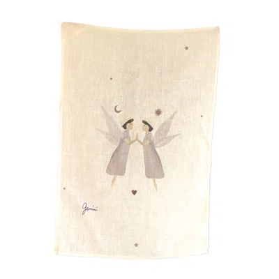 Queen Of The Rodeo Neutrals Zodiac Linen Tea Towel - Gemini Sign