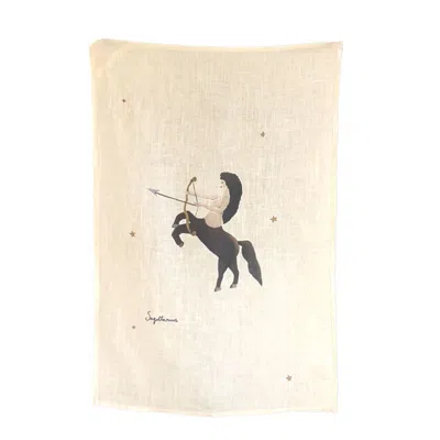Queen Of The Rodeo Neutrals Zodiac Linen Tea Towel - Sagittarius Sign