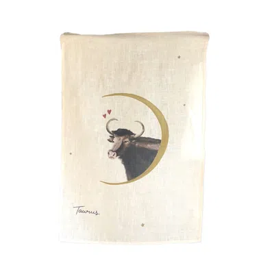 Queen Of The Rodeo Neutrals Zodiac Linen Tea Towel - Taurus Sign