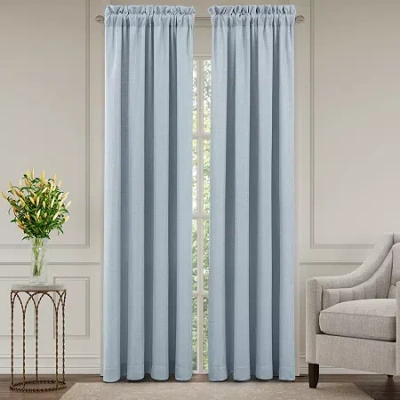 Queen Street Gardenia Bliss Rod Pocket Room Darkening Set Of 2 Curtain Panel In Blue
