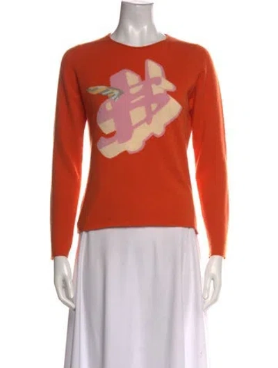 Pre-owned Queene And Belle Cashmere Graphic Print Sweater In Orange