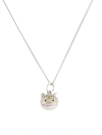 Pre-owned Queenie Cao Cubic Zirconia Disco Kitty Pendant Necklace, 20" In Multi