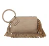 Queens Designs Vegan Leather Wristlet In Taupe In Gray