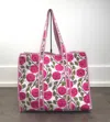 Queens Designs Women's Large Quilted Tote Bag In White Poppy Pink In Multi
