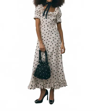 Queens Of Archive Beatrice Midi Dress In White Polka In Beige