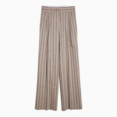 QUELLEDUE QUELLEDUE BEIGE STRIPED LINEN AND WOOL TROUSERS
