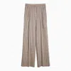 QUELLEDUE QUELLEDUE BEIGE STRIPED LINEN AND WOOL TROUSERS