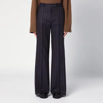 Quelledue Women's Blue Wool-blend Pinstripe Trousers