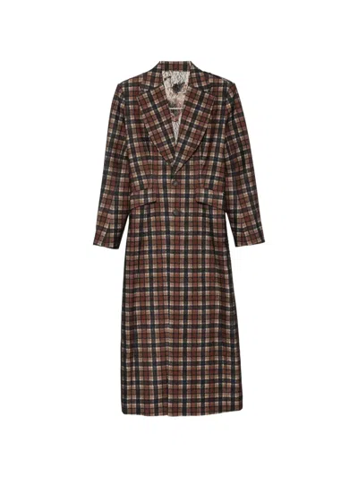 Quetsche Check Lace-panel Coat In Brown