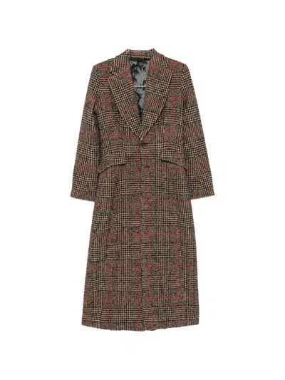Quetsche Check-pattern Tulle-panel Coat In Brown
