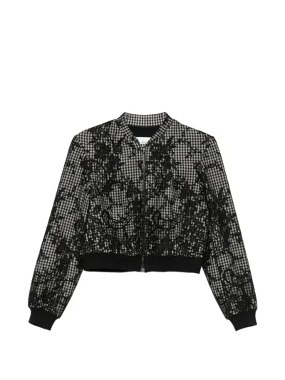 Quetsche Houndstooth Lace-overlay Jacket In Black
