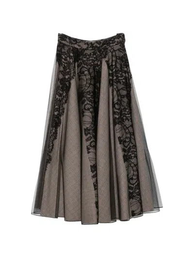 Quetsche Lace-overlay Checked Maxi Skirt In Multi