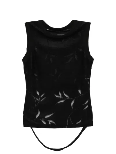 Quetsche Leaf-print Sleeveless Top In Black