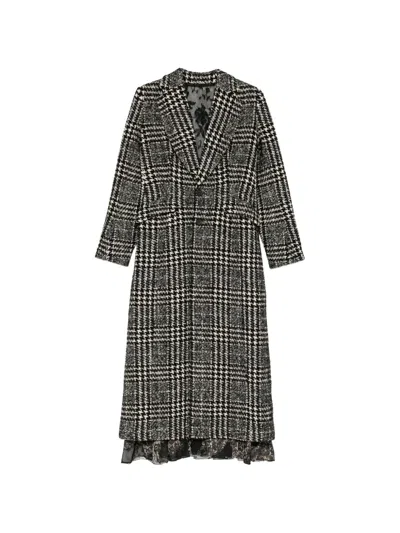 Quetsche Prince Of Wales Check Layered Coat In Black