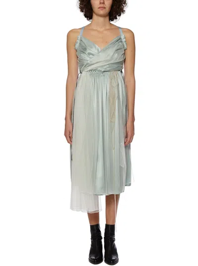 Quetsche Silk And Organza Long Dress In Gray