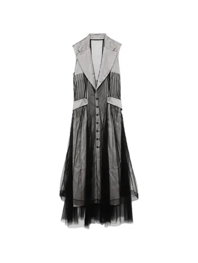 Quetsche Tulle-overlay Tailored Dress In Gray