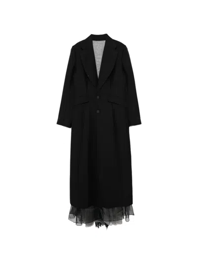 Quetsche Tulle-trim Single-breasted Coat In Black