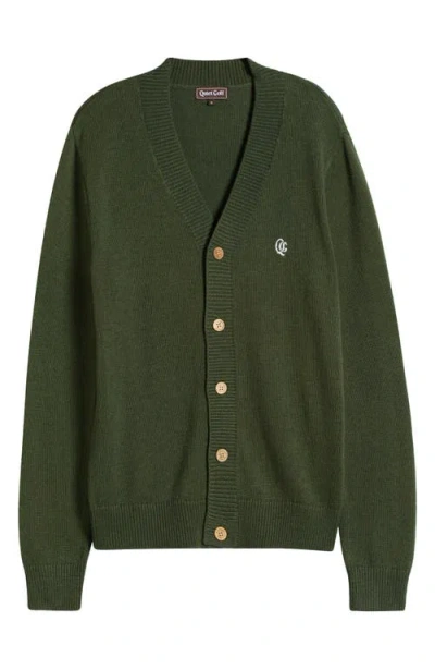 Quiet Golf Monogram Cardigan In Olive