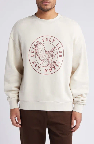 Quiet Golf Owl Cotton Graphic Sweatshirt In Beige