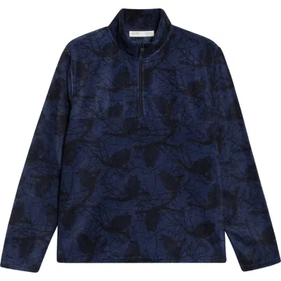 Quiet Golf Owl Tree Quarter Zip Fleece Pullover In Blue