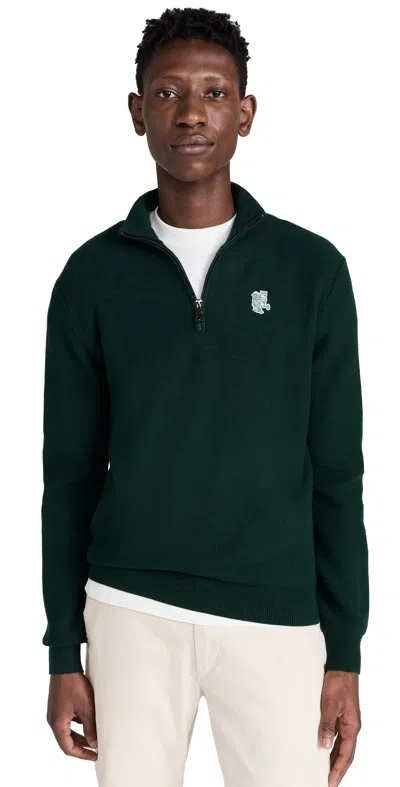 Quiet Golf Qg Owl Mesh Knit Quarter Zip Sweater Forest In Green