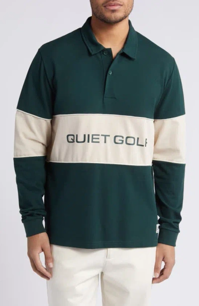 Quiet Golf Sport Logo Long Sleeve Polo In Forest