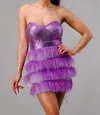 Quii Sequin Feather Bottom Dress In Lavender In Multi