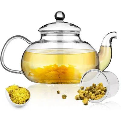 Quikfurn 1,000 Ml/33.8 oz Glass Teapot With Detachable Infuser In Brown