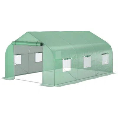 Quikfurn 11.5 Ft X 9.8 Ft. Greenhouse With Green Pe Cover And Heavy Duty Steel Frame