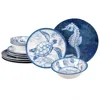 Quikfurn 12-piece Sea Shells Ocean Theme Dinnerware Set In Blue And White - Service For 4 In Multi