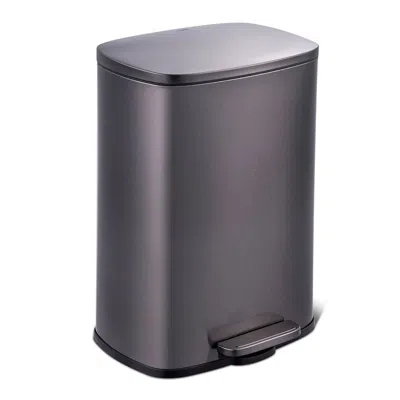 Quikfurn 13 Gallon Black Stainless Steel Kitchen Trash Can With Step Open Lid