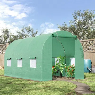 Quikfurn 14.5 Ft X 6.3 Ft Outdoor Greenhouse With Green Pe Cover And Sturdy Steel Frame