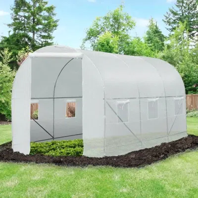 Quikfurn 14.7 Ft X 6.5 Ft Outdoor Greenhouse W/ Heavy Duty Steel Frame And White Pe Cover