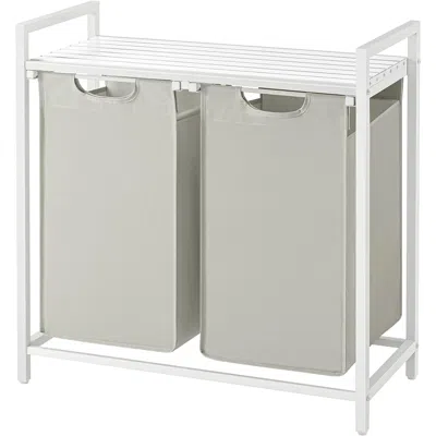 Quikfurn 2-basket Laundry Hamper Sorter White Frame Removable Bags And Top Storage Shelf
