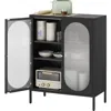 Quikfurn 2-door Buffet Sideboard Accent Table Liquor Cabinet In Black Wood Finish