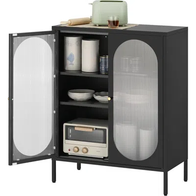 Quikfurn 2-door Buffet Sideboard Accent Table Liquor Cabinet In Black Wood Finish