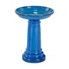 Quikfurn 2 Gallon Blue Ceramic Traditional Outdoor Patio Garden Birdbath