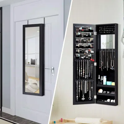 Quikfurn 2-in-1 Black Wall Or Door Mounted Jewelry Organizer Full Length Mirror