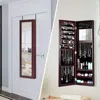 Quikfurn 2-in-1 Dark Brown Wall Or Door Mounted Jewelry Organizer Full Length Mirror