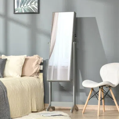 Quikfurn 2-in-1 Jewelry Storage Cabinet Full Length Mirror In Gray Wood Finish