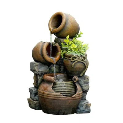 Quikfurn 2-in-1 Outdoor Polyresin 15-gallon Pouring Pots Water Fountain Planter