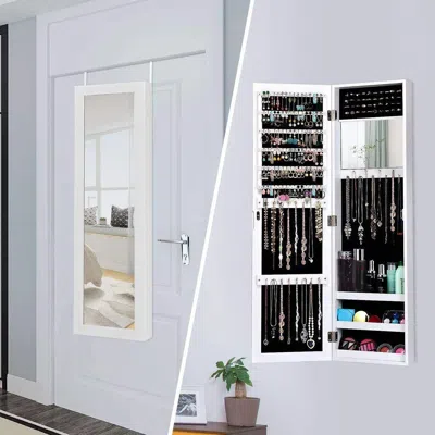 Quikfurn 2-in-1 Wall Or Door Mounted Jewelry Organizer Full Length Mirror In White