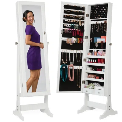 Quikfurn 2-in-1 White Freestanding Mirror / Jewelry Organizer Armoire Cabinet