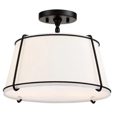 Quikfurn 2-light Round 15-inch White Drum Ceiling Light W/ Black Metal - Semi-flush Mount In Brown