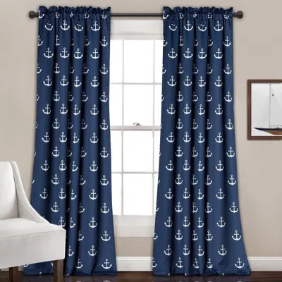 Quikfurn 2 Panel 84"l X 52"w Navy Nautical Anchors Window Curtain Set In Blue