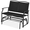 Quikfurn 2 Seat Mesh Patio Loveseat Swing Glider Rocker With Armrests In Black